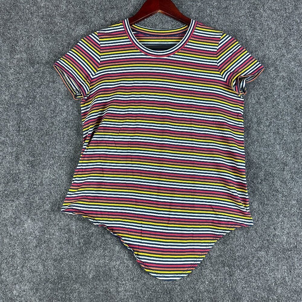 Madewell Top Womens Small  Knot Front Tee Short Sleeve Rainbow Stripe Cotton